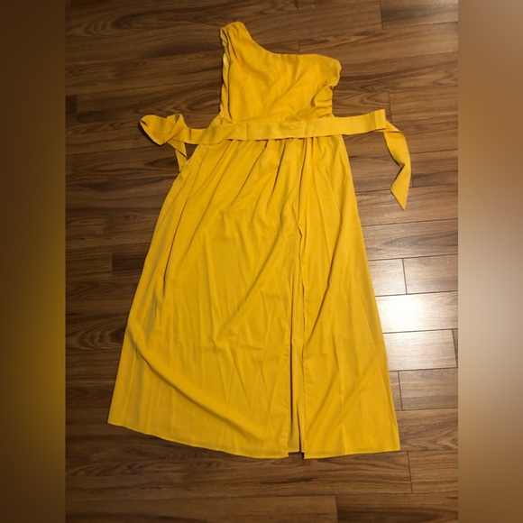 NWOT Yellow Twist Shoulder Belted Sexy Split Thigh Joyfunear Dress XL - Picture 13 of 14